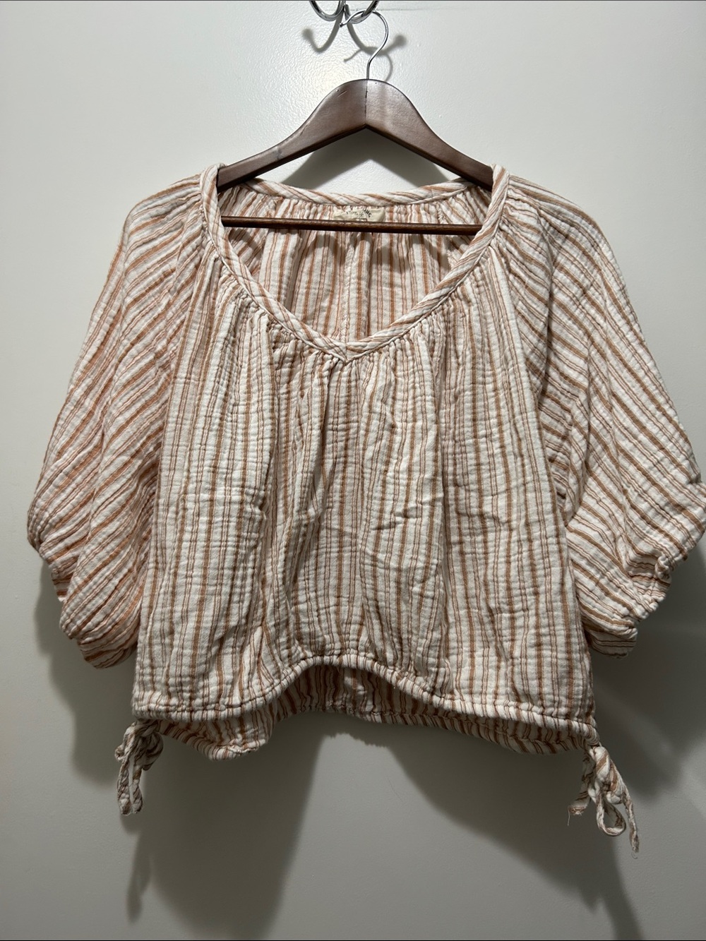 100% Cotton Just Living the Life Striped Boho Cottagecore Peasant Blouse Small - Picture 1 of 6
